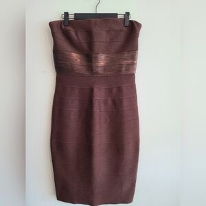 Carmen Marc Valvo Elegant Brown Strapless Dress With Sequin Detailing. Size S